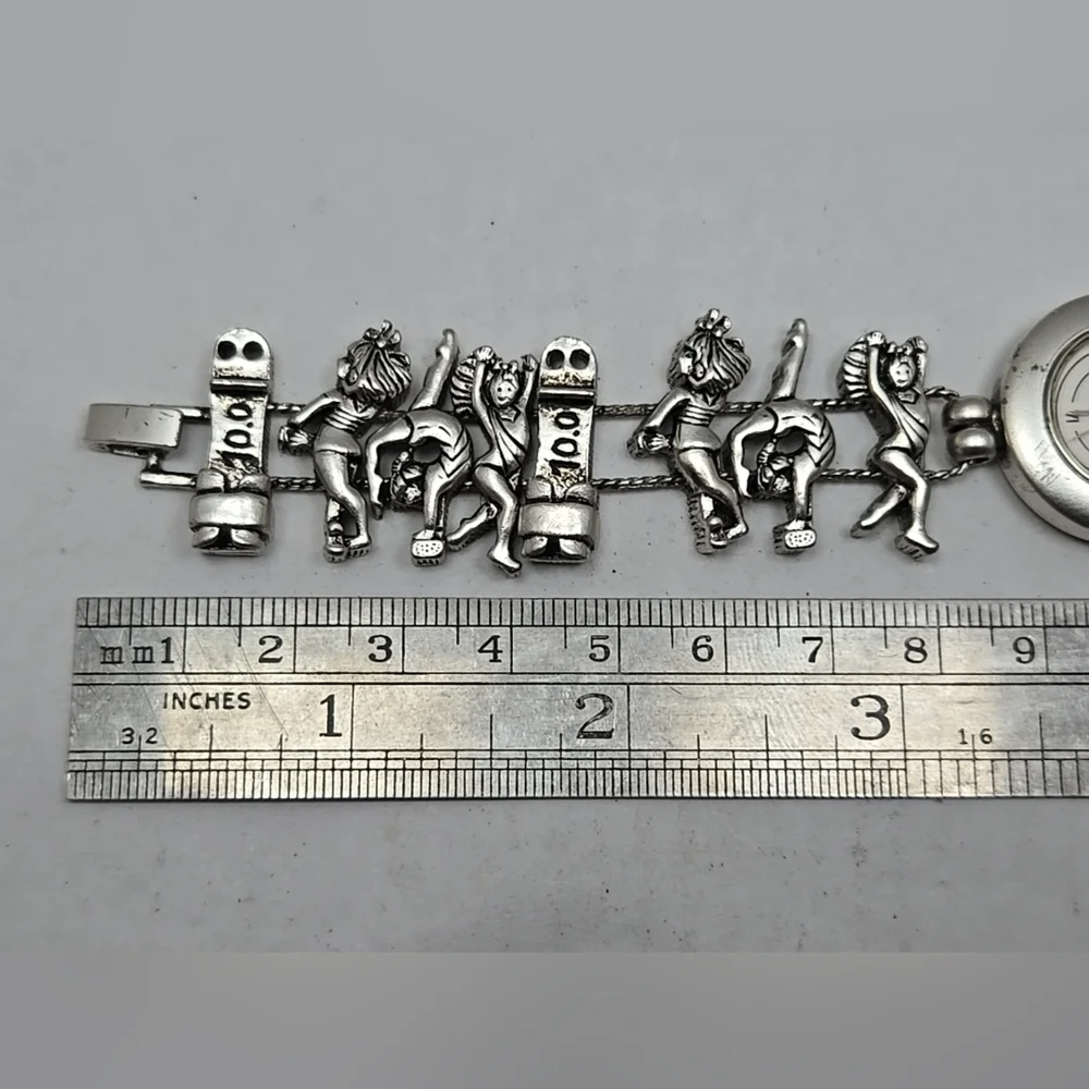 Vintage Rare Tofa Silde Gymnastics Dance Charm Bracelet Watch Silver New Battery